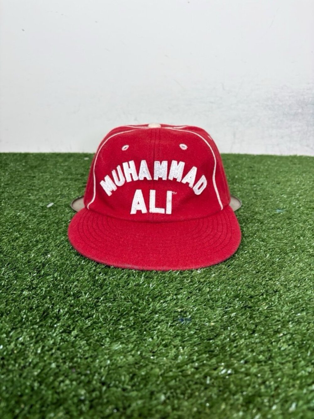 Muhammad Ali hat cap strap back red white wool raylon flat brim boxing mens